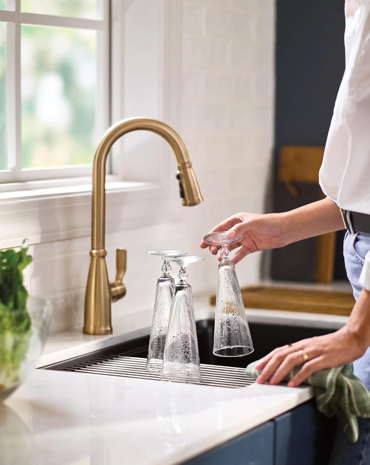 Moen 87071BZG Nolia One-Handle Pull-Down Kitchen Faucet with Power Boost, Soap Dispenser Included, High Arc, 1 or 3 Hole Installation, Brushed Gold