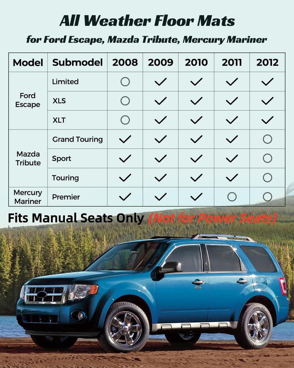 Floor Mats for Ford Escape 2009-2012, for Mazda Tribute/for Mercury Mariner 2009-2011, Car Accessories, Not for Power Seats