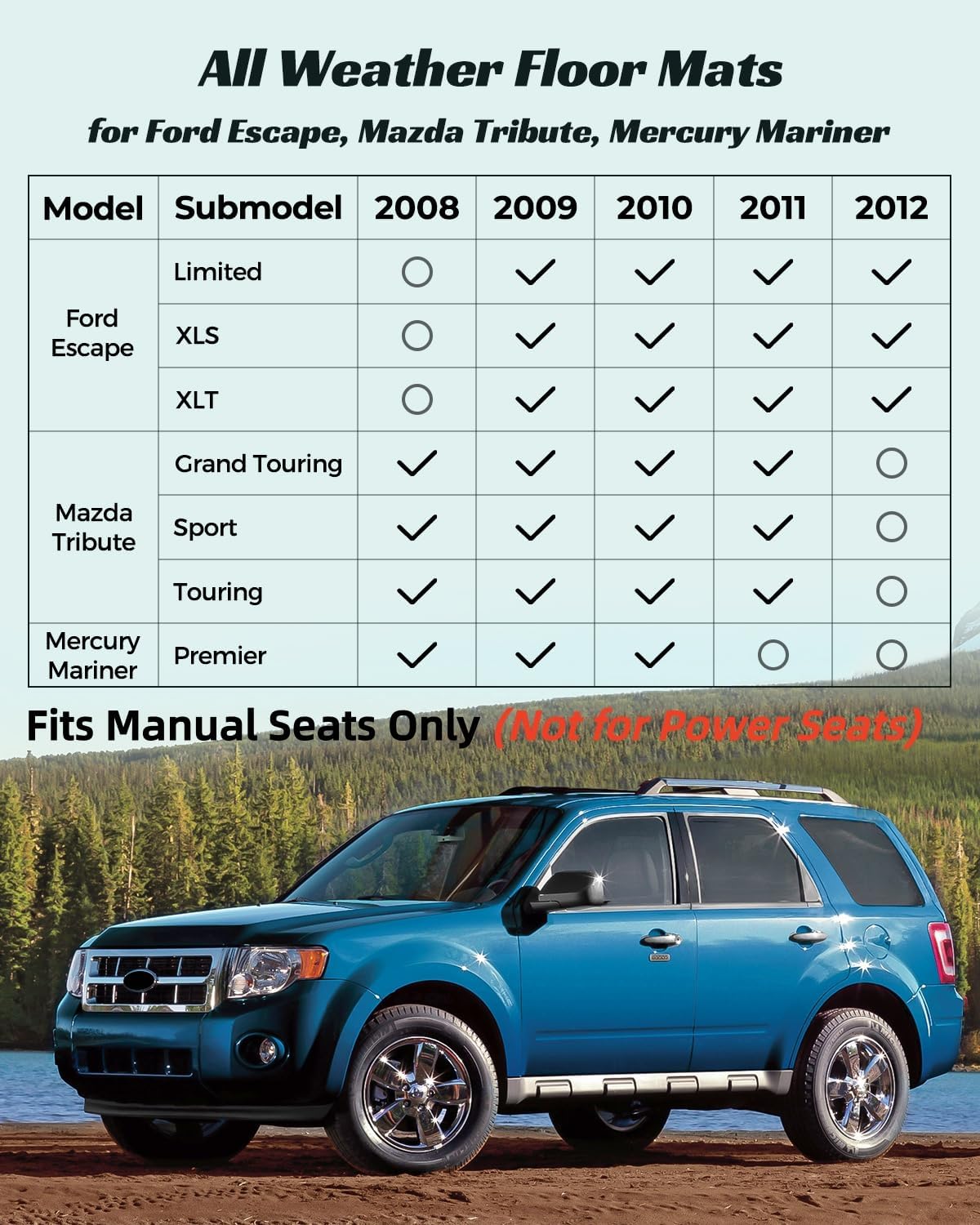 Floor Mats for Ford Escape 2009-2012, for Mazda Tribute/for Mercury Mariner 2009-2011, Car Accessories, Not for Power Seats