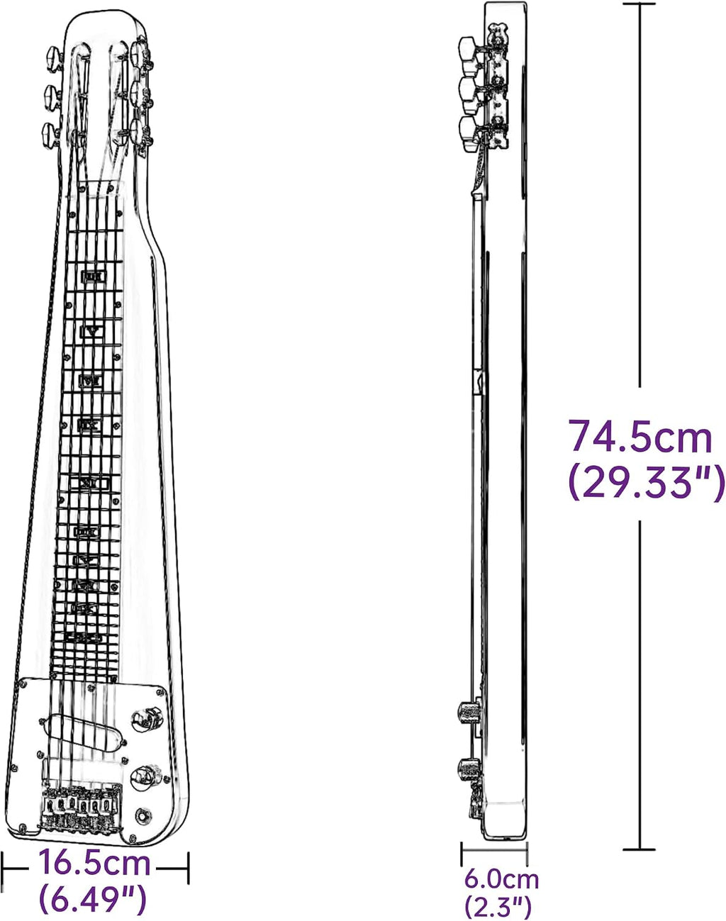 Lap Steel Guitar, Slide Steel Guitar Electric, 6 Strings Slotted Head Stock Guitars with Gig Bag & Slide Bar (Black Color)