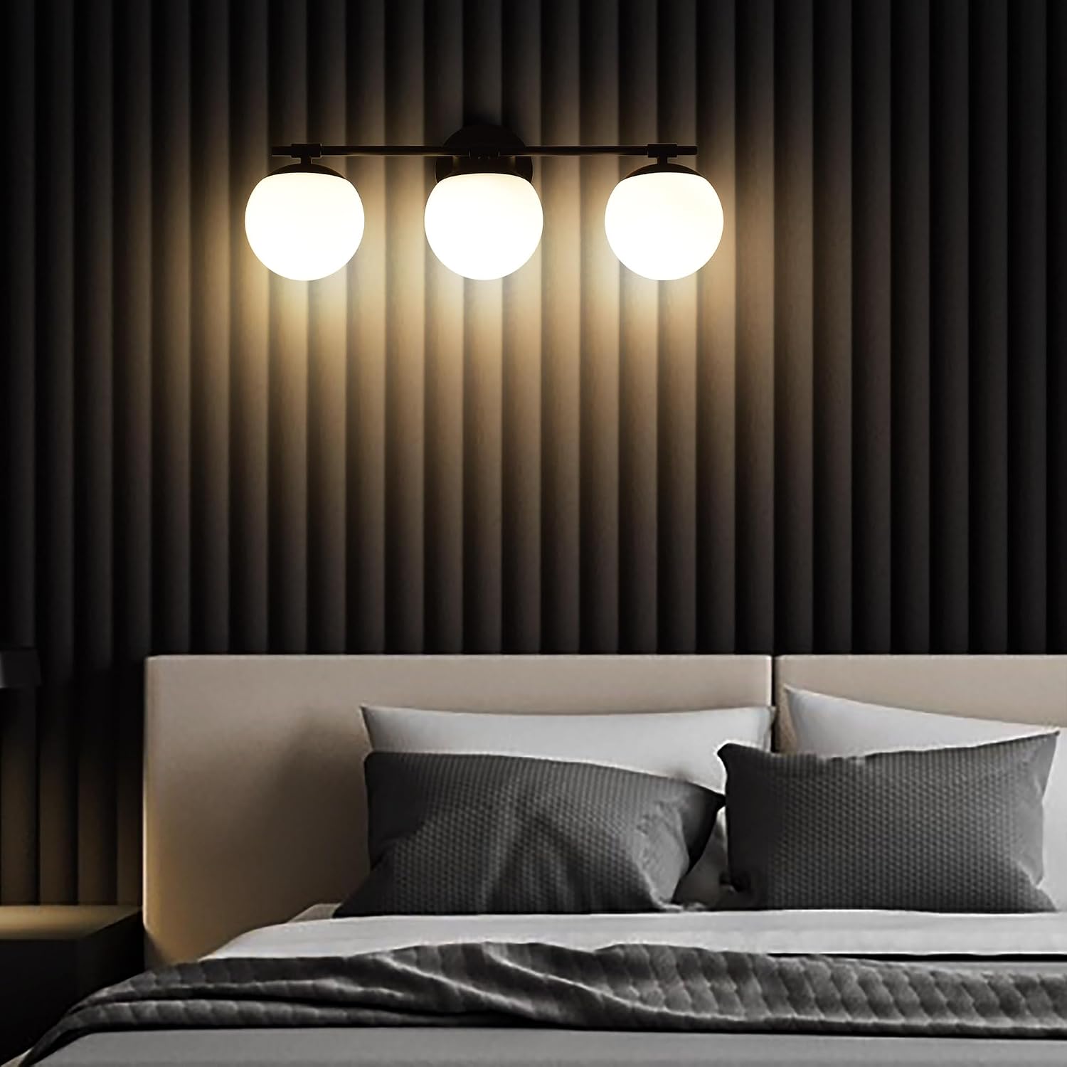 Black Bathroom Vanity Light Fixtures, 3 Light Globe Wall Sconce Lighting Over Mirror, Modern Vanity Lights for Bathroom, Mirror Cabinets Hallway Stairs, Standard E26 Base, Matte Black