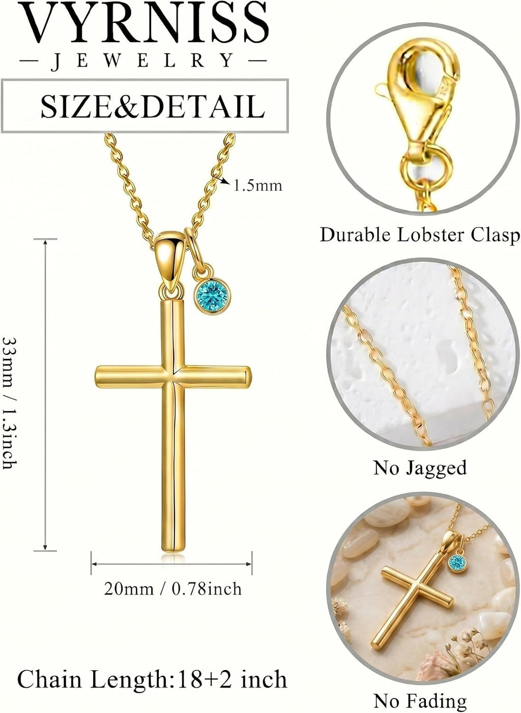 18K Gold Cross Pendant for Women Gold Cross Necklace 18K Gold Jewelry Religious Gift