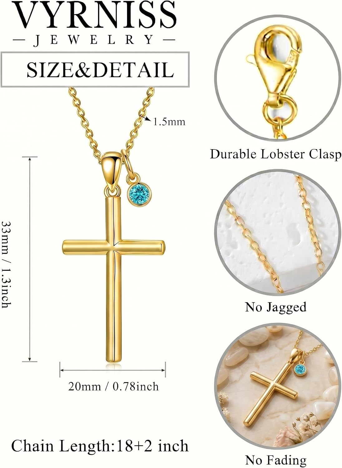 18K Gold Cross Pendant for Women Gold Cross Necklace 18K Gold Jewelry Religious Gift
