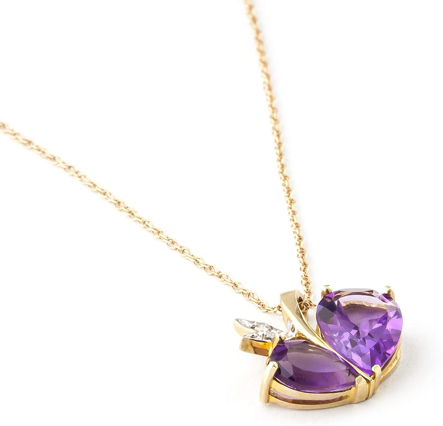 Galaxy Gold GG 4.06 CT. 14k Yellow Gold Modern Heart Necklace with Natural Diamonds and Amethysts