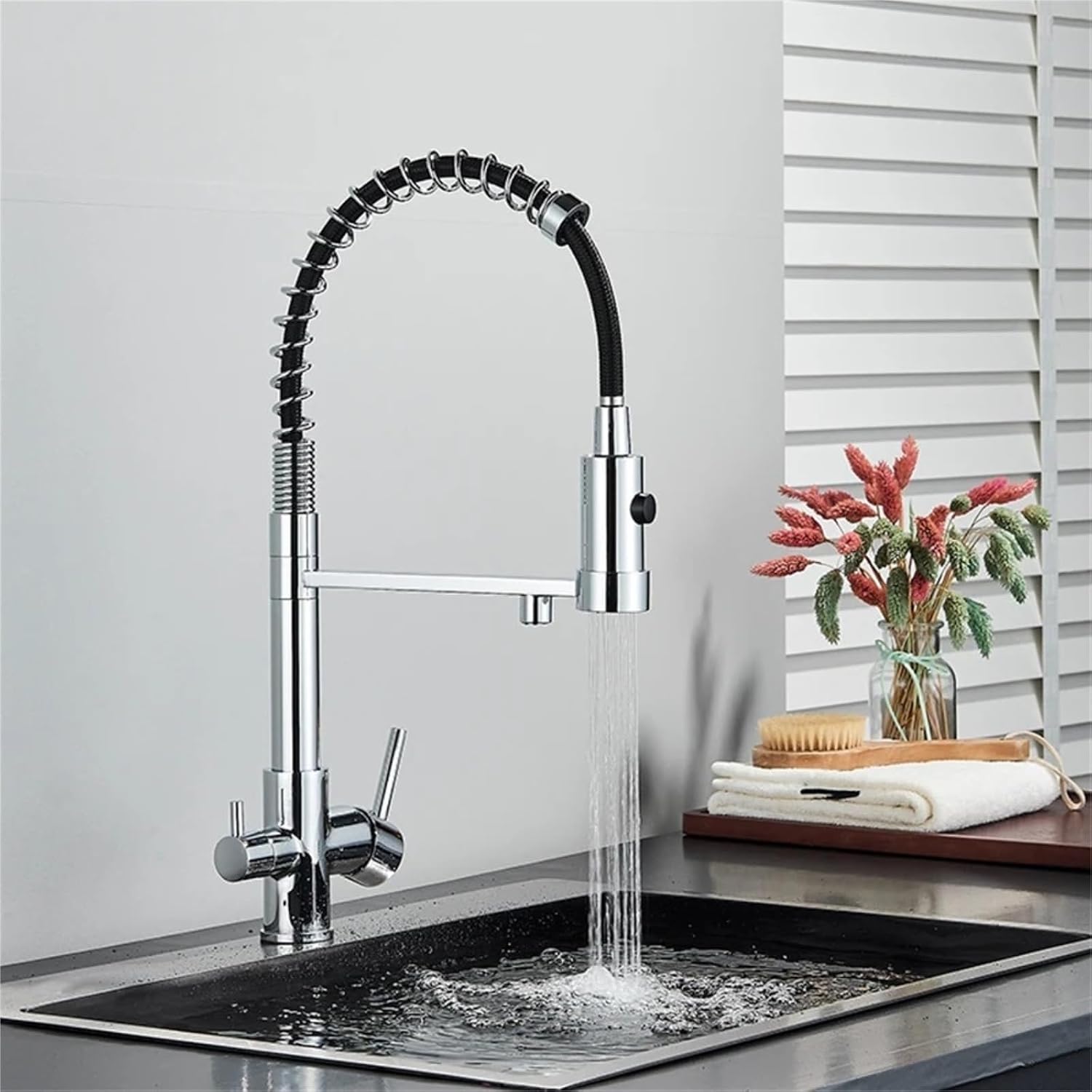 Filtered Kitchen Faucet Dual Handle Hot & Cold Drinking Water Purified Kitchen Mixer Taps(Chrome)