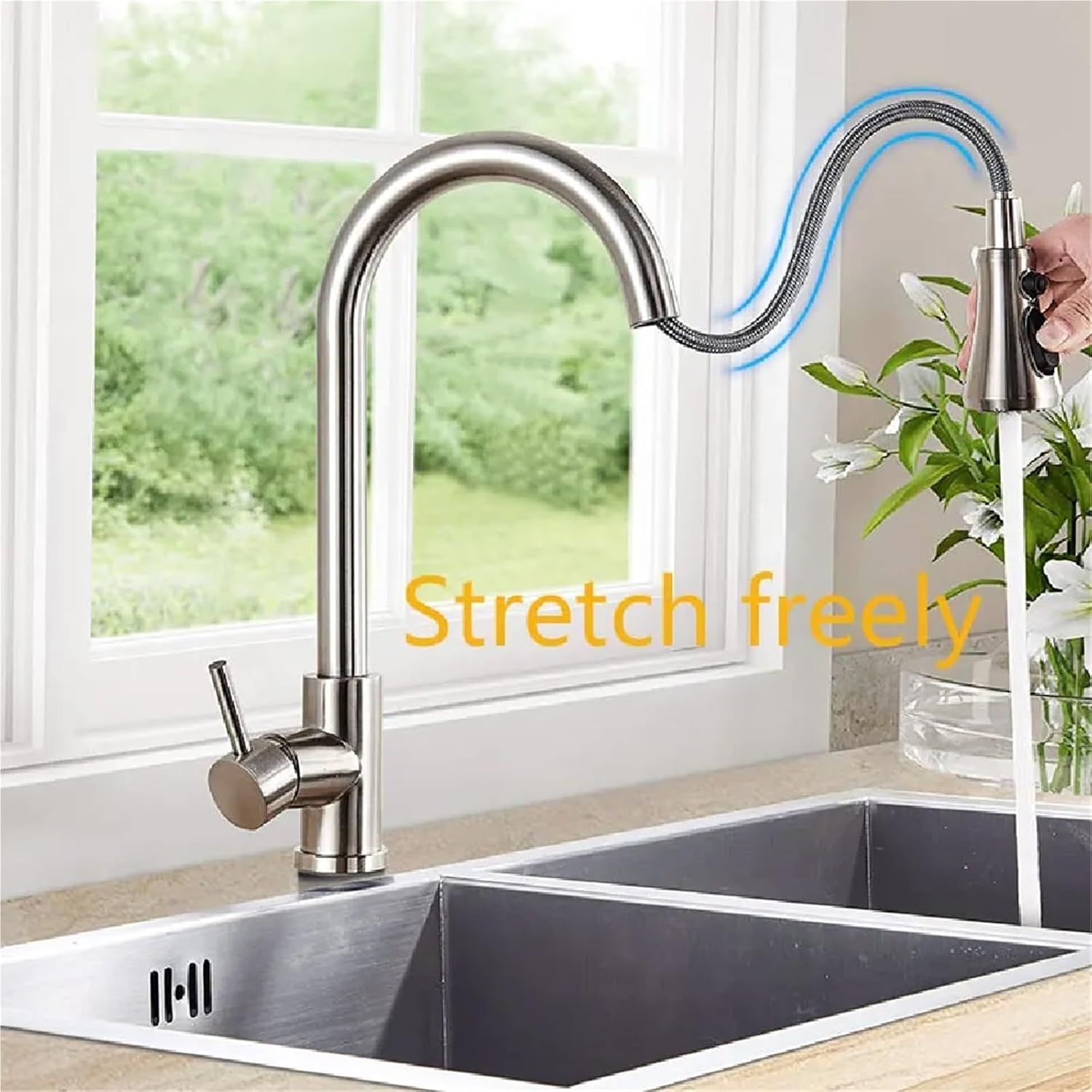 Smart Induction Touch Kitchen Faucets Deck Mount Pull Out Sensor Automatic Hot and Cold Water Mixer Faucet(Chrome)