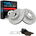 TRQ Performance Front Brake Pad and Rotor Set Ceramic Drilled Slotted Coated Vented Rotors Compatible with 13-17 Ford C-Max 13-19 Escape 08-13 Volvo C30 06-12 C70 04-11 S40 05-11 V50