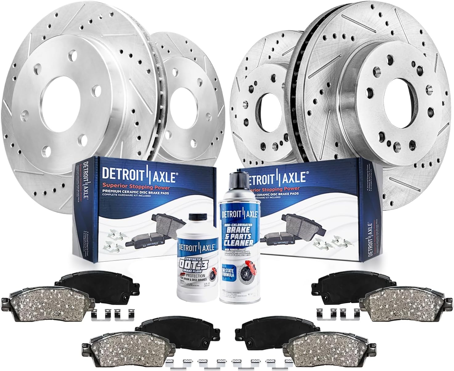 Detroit Axle - Brake Kit for GMC Chevy Silverado Sierra Suburban 1500 Yukon Escalade Tahoe Drilled Slotted Brakes Rotors Ceramic Brake Pads Replacement : 12.99' inch Front and 13.58' inch Rear Rotor