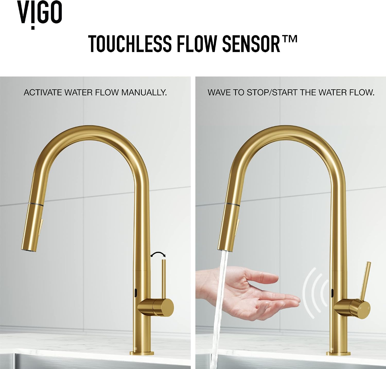 VIGO Greenwich Single-Handle Pull-Down Sprayer Kitchen Faucet with Touchless Sensor in Matte Brushed Gold VG02029MGS