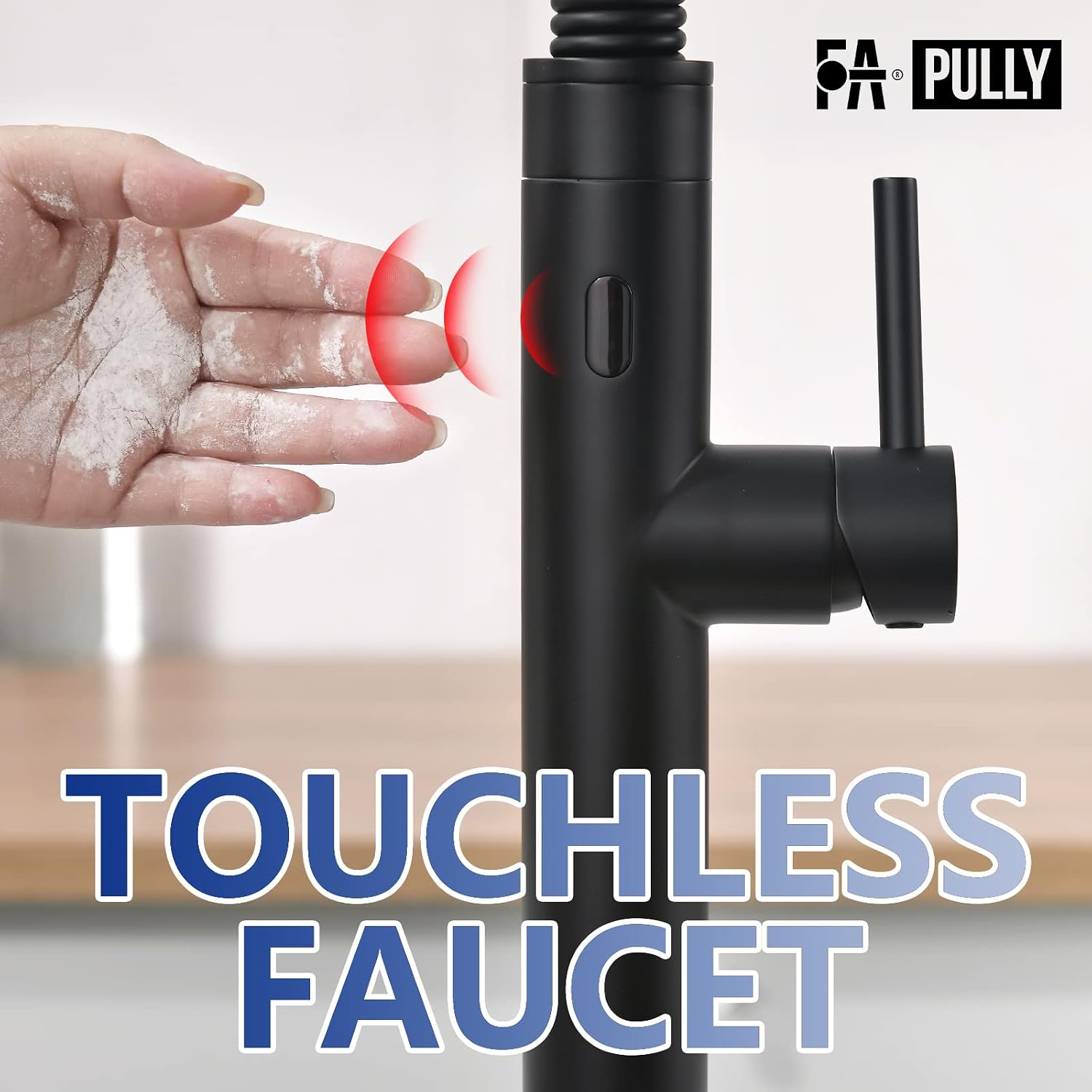 Fapully Black Kitchen Faucet with Pull Down Sprayer,Touchless Motion Sensor Single Handle Faucet for Kitchen Sink