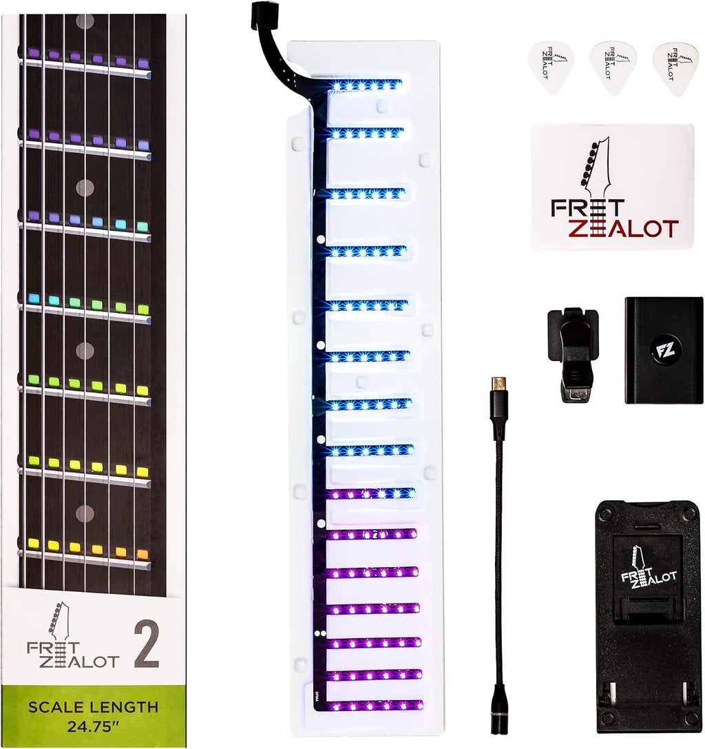 Fret Zealot 2 | LED Fretboard System for Learning Guitar | Songs, Courses, Chords, Scales | Android, iOS, Web (24.75' Scale Length)