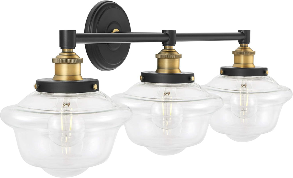 Linea di Liara Lavagna Farmhouse Matte Black Bathroom Light Fixtures Over Mirror Black and Gold 3-Light Bathroom Vanity Light Fixture Clear Glass Shades Modern Vanity Lights, Bulbs Included UL Listed