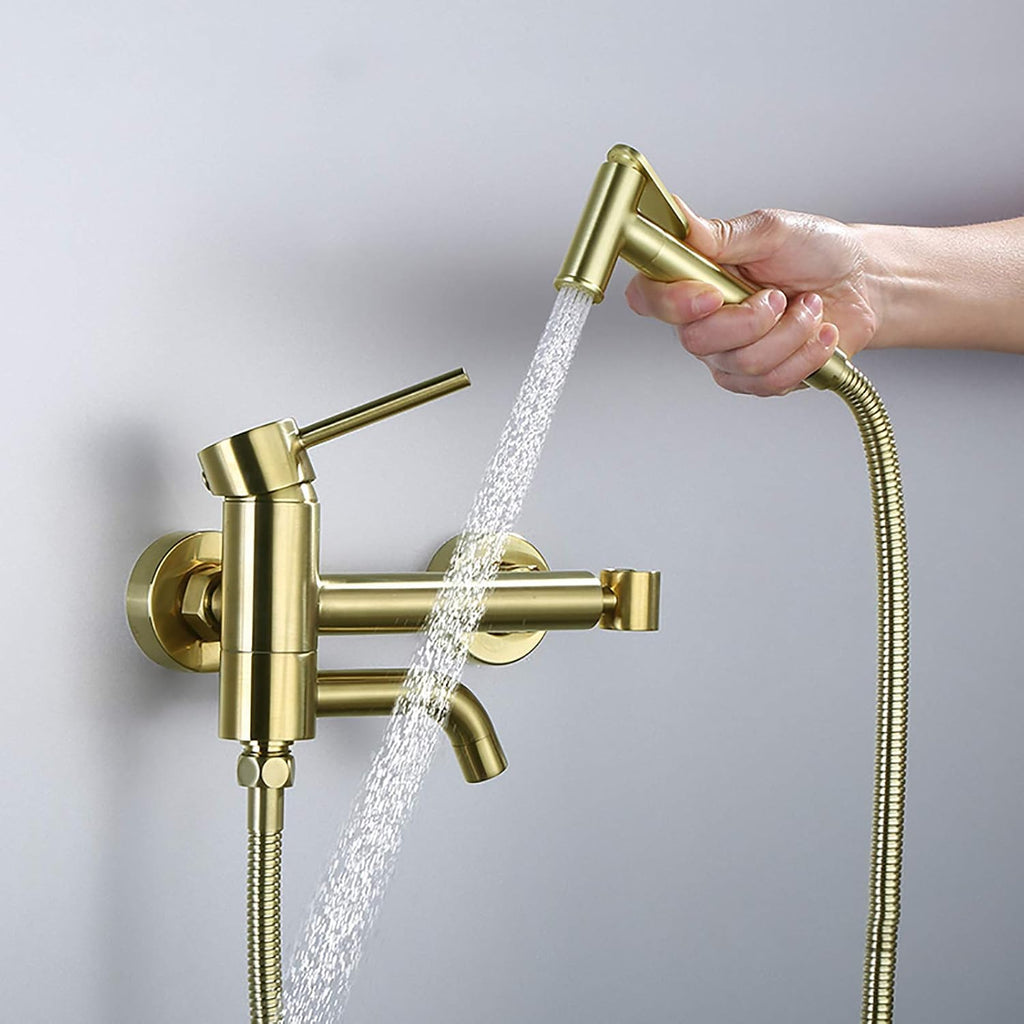 Wall Mounted Handheld Bidet Sprayer for Toilet, Brass Bathroom Cloth Diaper Set with Cold and Hot Water, Brushed Gold Kit for Personal Hygiene,Type b(Type a)