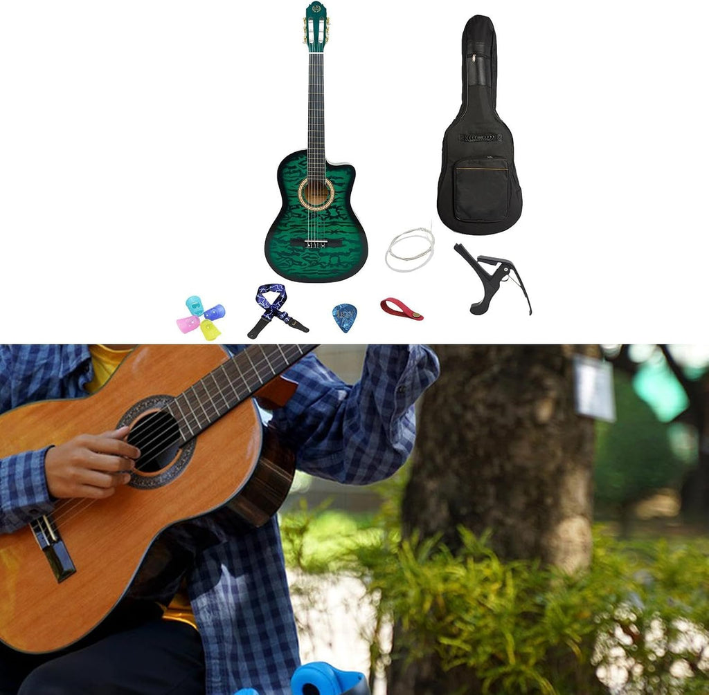 Acoustic Guitar for Beginners - Portable Travel Guitar with Steel Strings, Compact Size for Easy Learning and Performance- Green