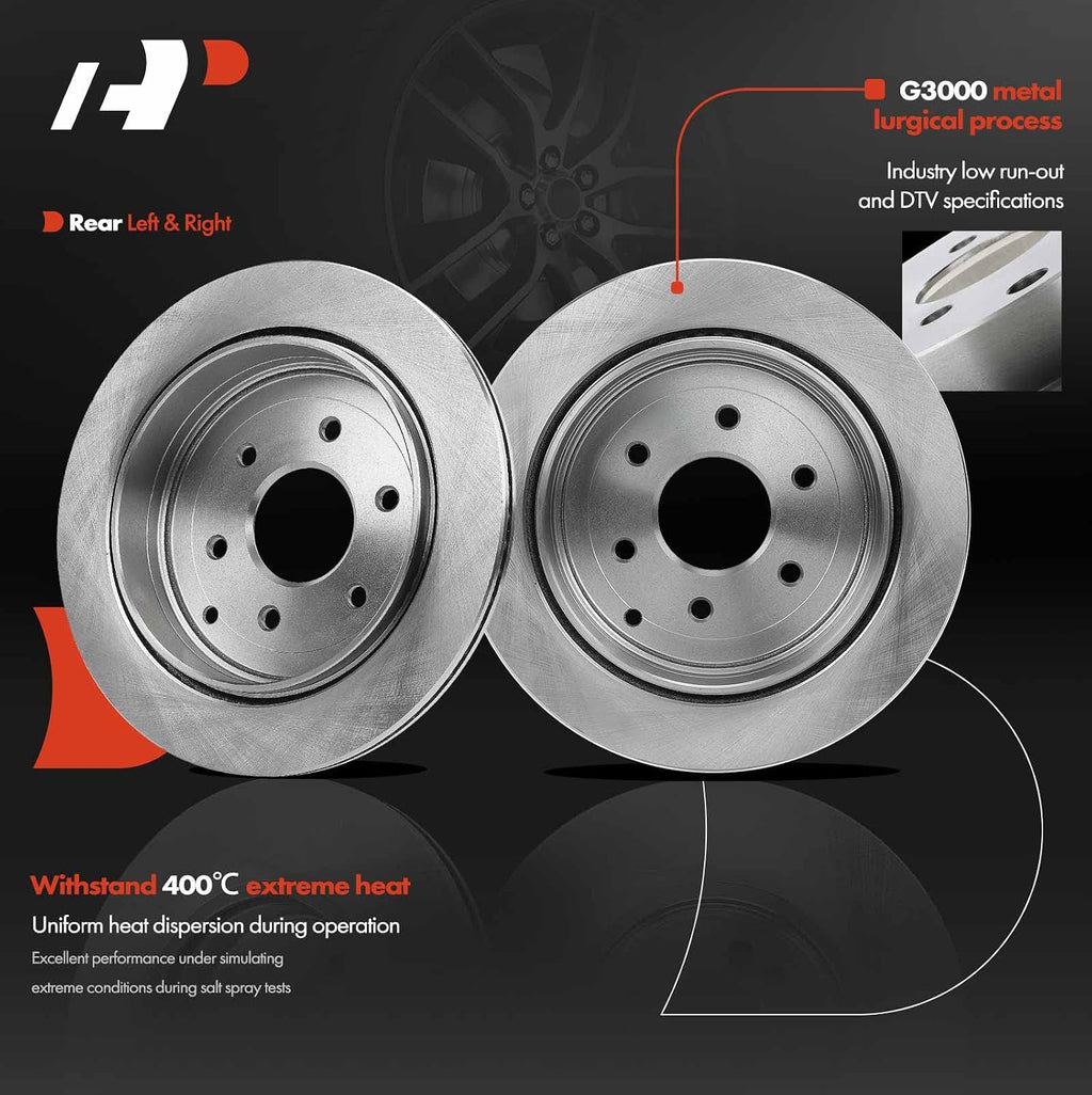 A-Premium 13.78 inch (349.8mm) Rear Vented Disc Brake Rotors + Ceramic Pads Kit Compatible with Select Nissan, Infiniti Models - Armada 2017-2019, QX80 2014-2019, QX56 2011-2013, 6-PC Set