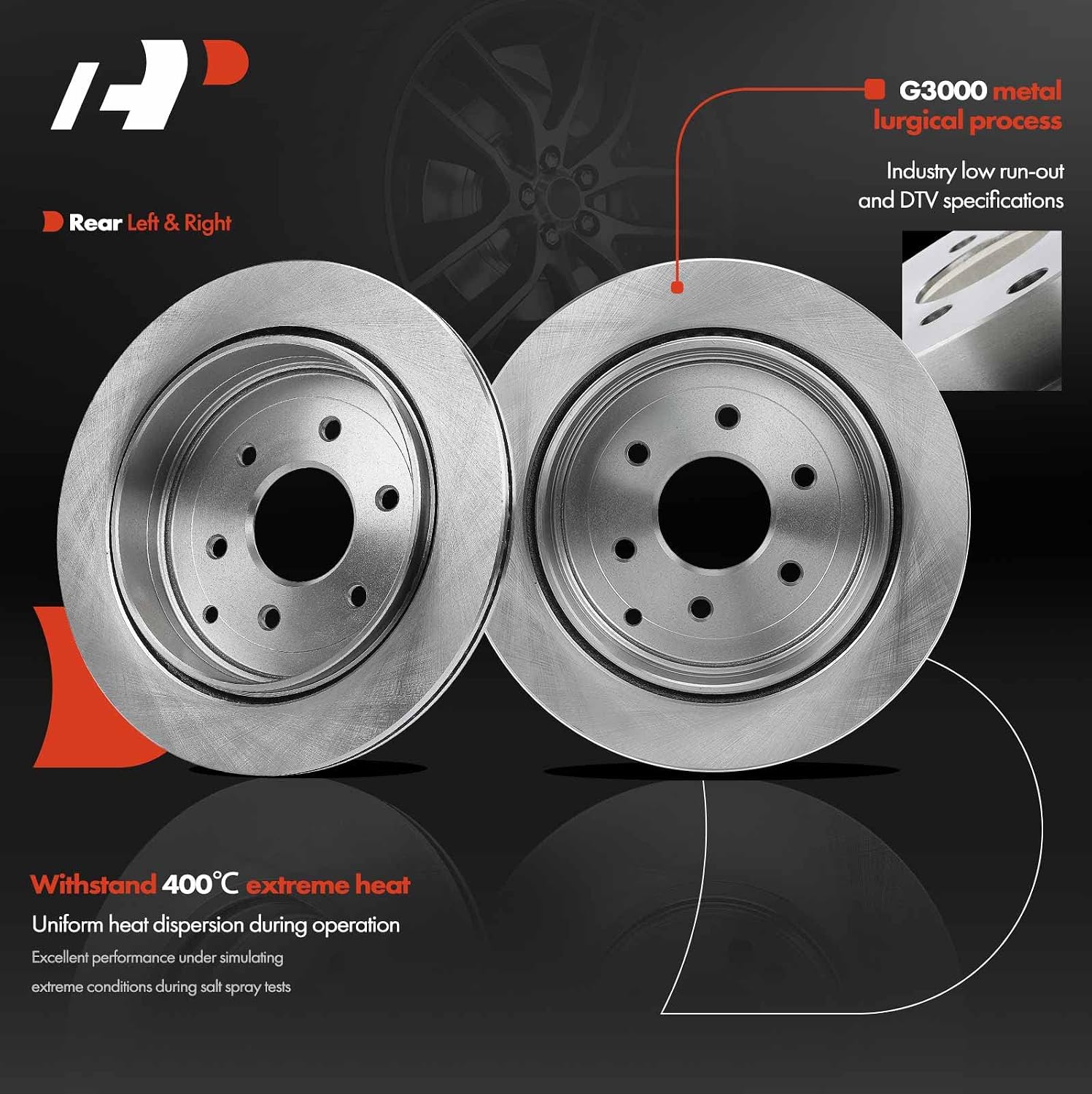 A-Premium 13.78 inch (349.8mm) Rear Vented Disc Brake Rotors + Ceramic Pads Kit Compatible with Select Nissan, Infiniti Models - Armada 2017-2019, QX80 2014-2019, QX56 2011-2013, 6-PC Set