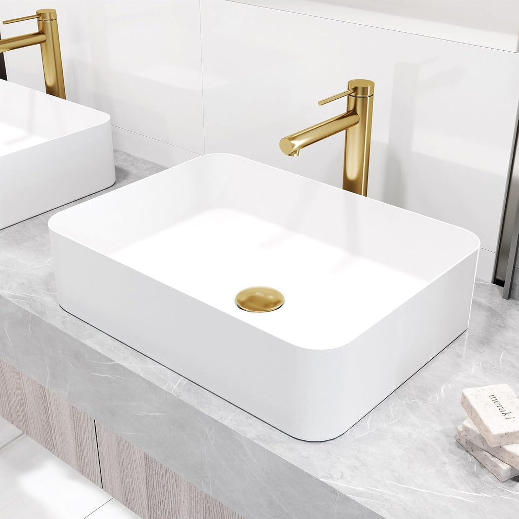 VIGO Jewel Single-Handle Single-Hole Mount Bathroom Sink Bathroom Sink Faucet, 11-Inch, Matte Brushed Gold, Modern Design, Solid Brass, 1.2 GPM WaterSense & Ceramic Disc Valve, Corrosion-Resistant