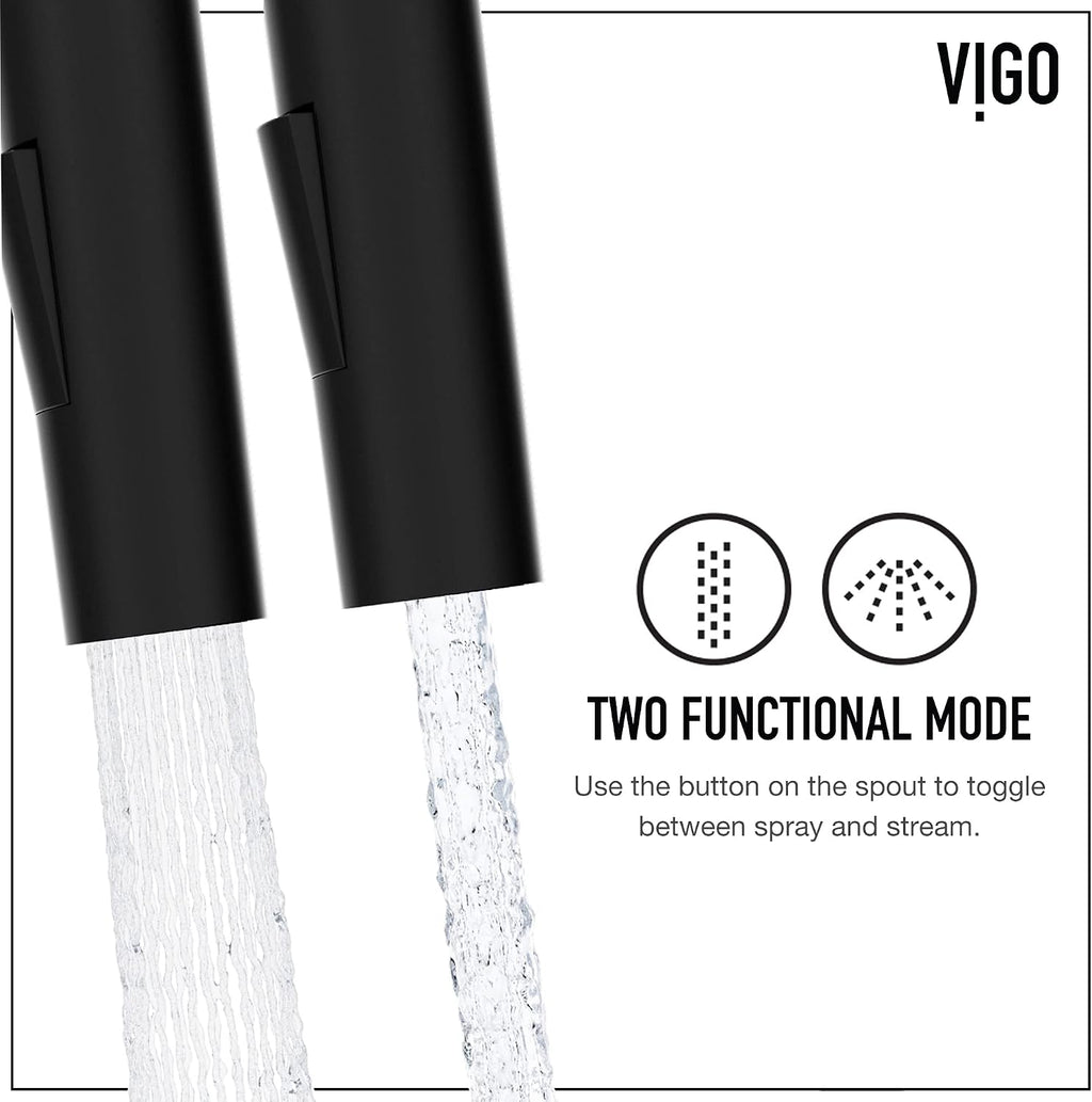 VIGO Greenwich 18'' H Single Handle Pull-Down Sprayer Kitchen Faucet Set with Soap Dispenser in Matte Black-VG02029MBK2