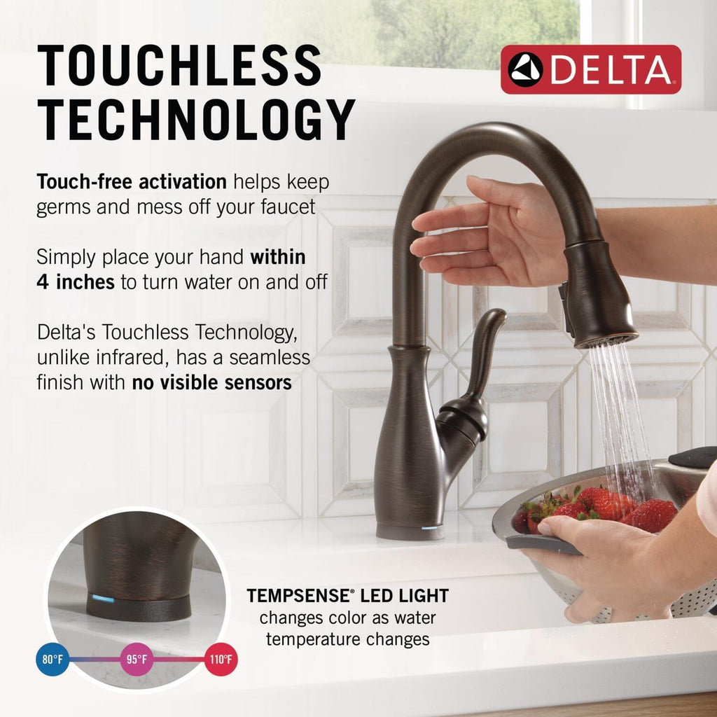 Delta Faucet Leland VoiceIQ Touch Kitchen Faucet with Touchless Technology, Oil Rubbed Bronze Kitchen Faucet, Smart Faucet, Alexa and Google Assistant Voice Activated, Venetian Bronze 9178TLV-RB-DST