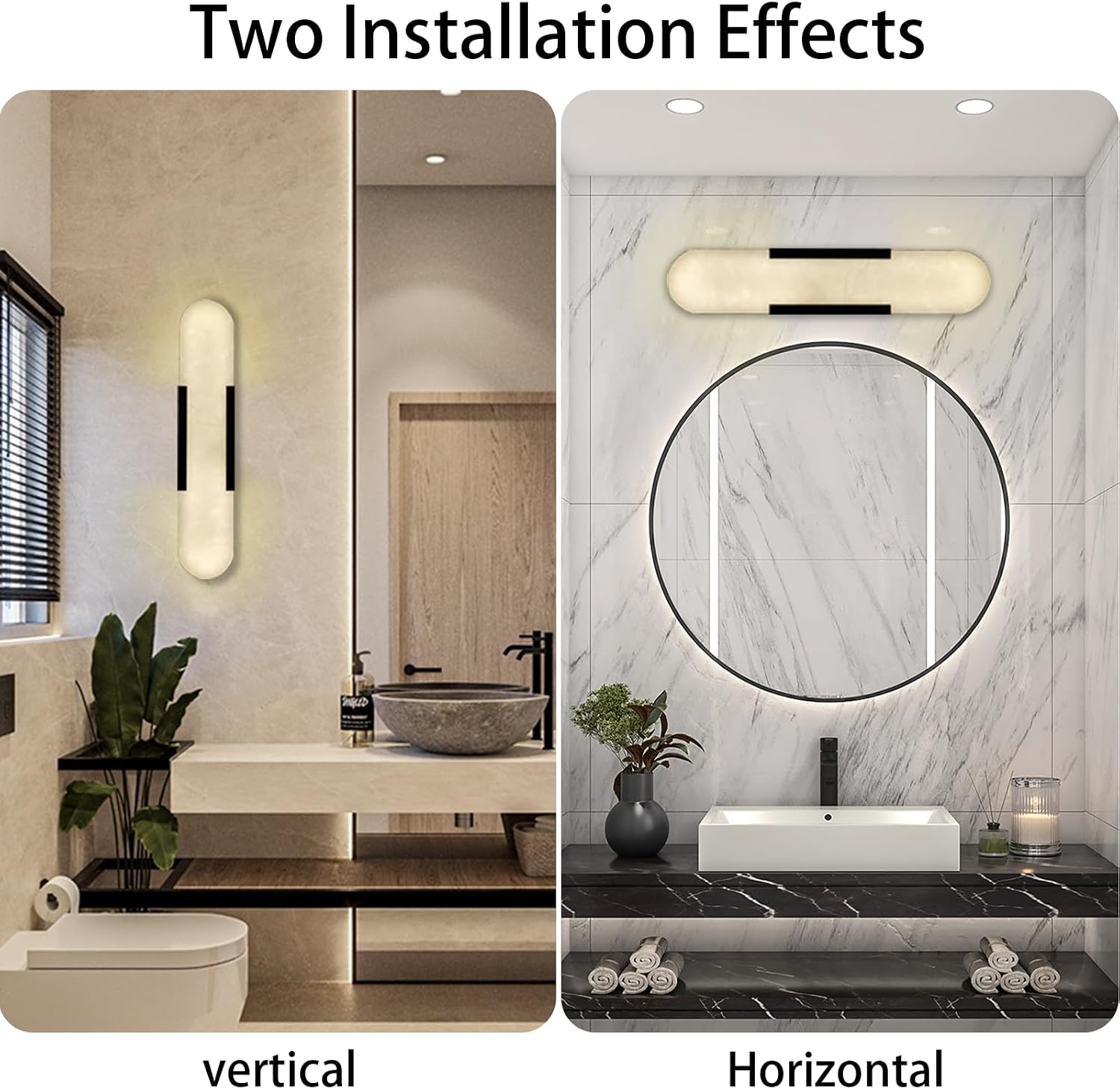 YIOSI 20'' Alabaster Wall Sconces Set of 2, Alabaster Marble Wall Sconce Light, Black Vanity Lights Modern Bedside Wall Lamp for Bathroom Bedroom Hallway Living Room Stairs Fireplace Kitchen