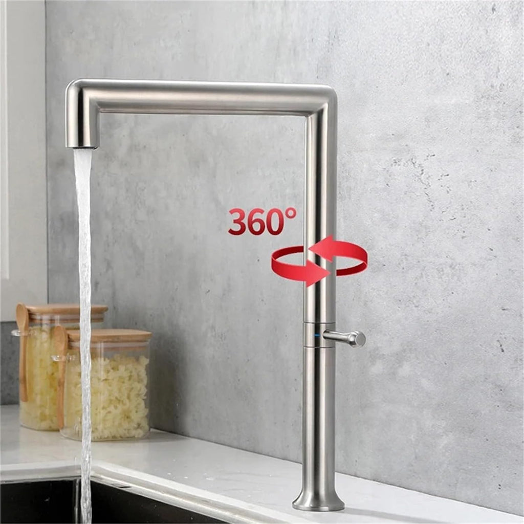 Kitchen Faucet 360 Rotation Single Handle Deck Mounted Hot and Cold Water Sink Mixer Taps(Gray)