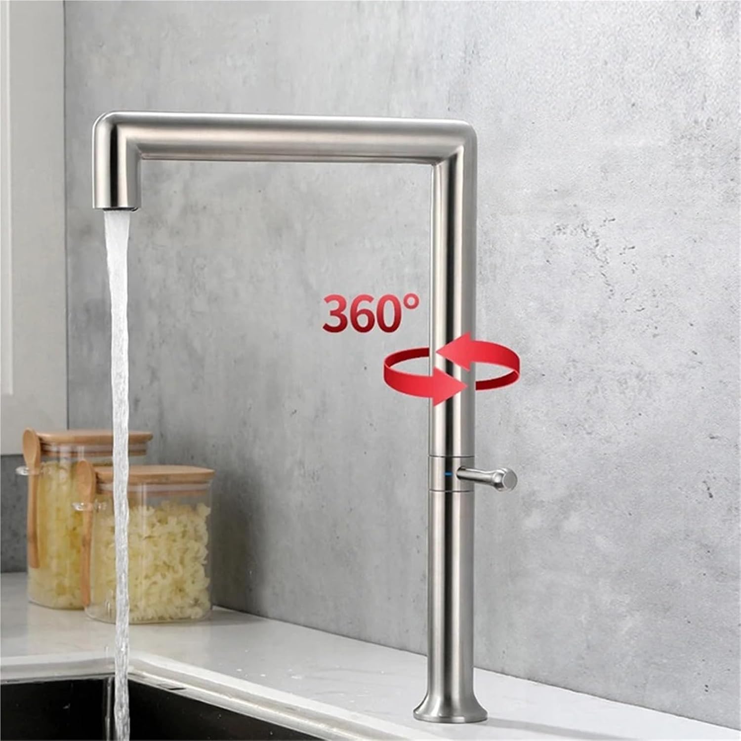 Kitchen Faucet 360 Rotation Single Handle Deck Mounted Hot and Cold Water Sink Mixer Taps(Gray)
