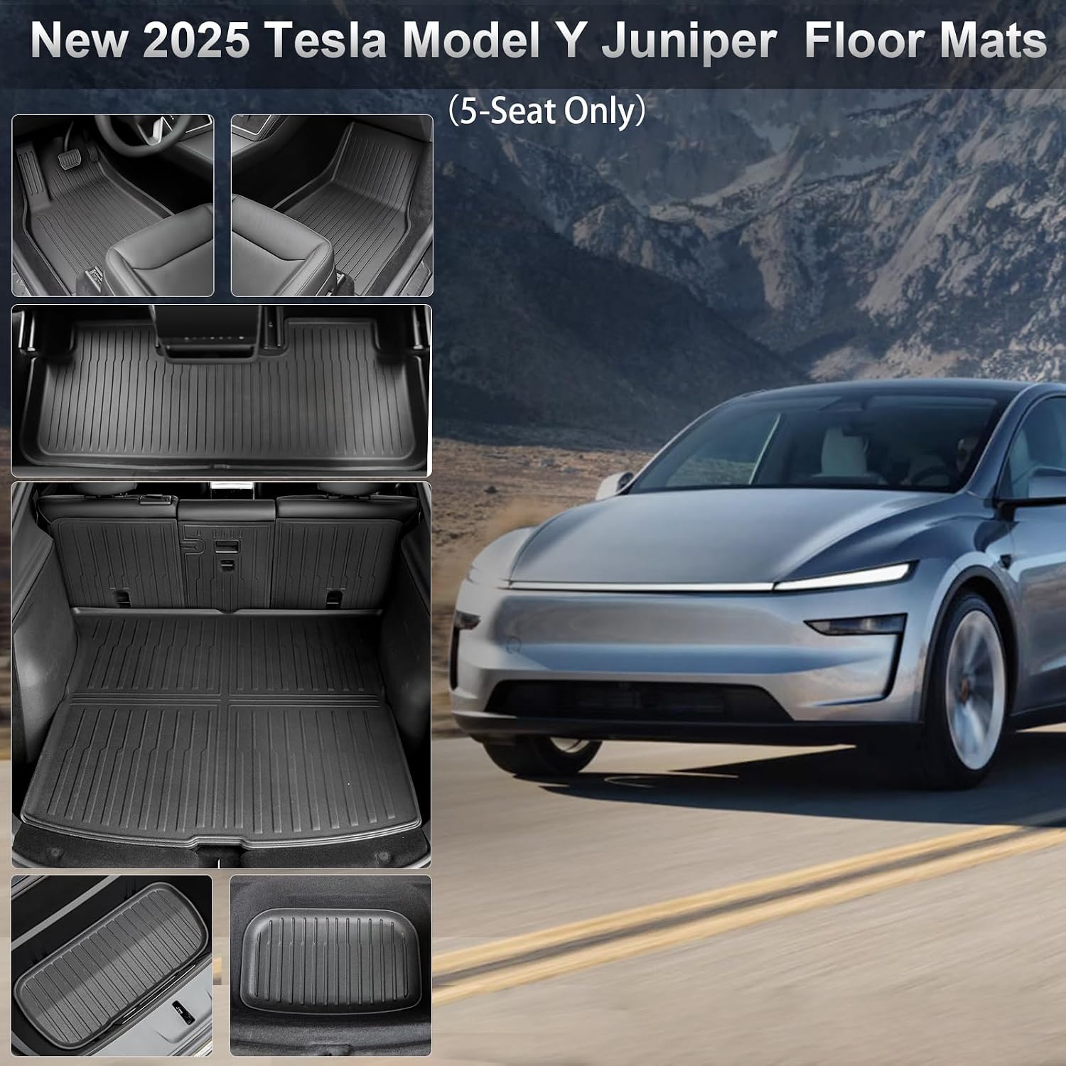 Weize Floor Mats for Tesla Model Y Juniper 2025-2026 All Weather 9Pcs Cargo Liners & 4Pcs Mud Flaps No-Drill Splash Guards Interior Accessories(Not for Standard)