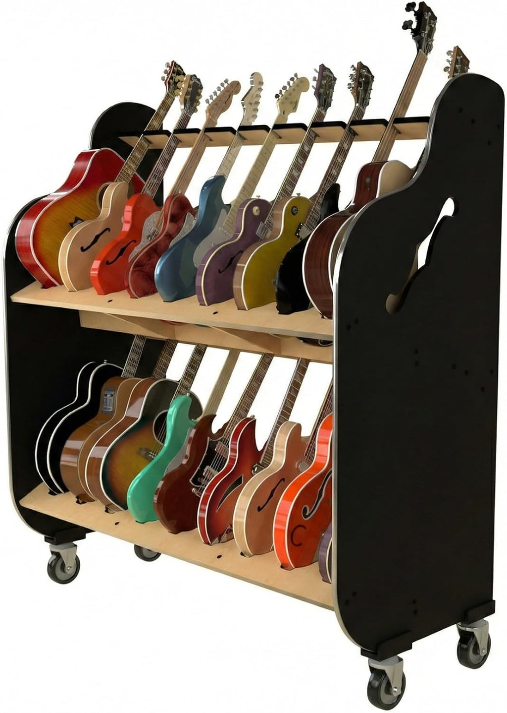 A&S Crafted Products Double-Stack 2-Tier Electric Guitar Rack - The Session-Pro | With Heavy-Duty Wheels and Holds 18 Instruments | Made in U.S.A.