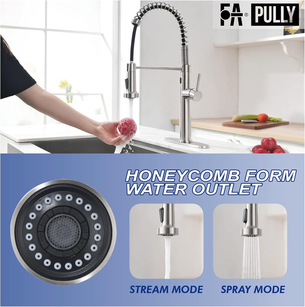 Fapully Touchless Kitchen Faucet with Pull Down Sprayer,Sensor Commercial Pull-Down Single Handle Kitchen Sink Faucet Brushed Nickel