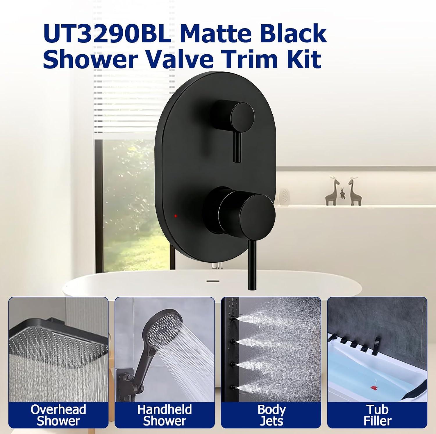 UT3290BL Matte Black Shower Valve Trim Kit Compatible with Moen Align M-CORE 3-Series 2-Handle Shower Faucet Trim Includes 1213 Cartridge for Moen U232 U362 M-CORE Mixing Valve, Valve Require