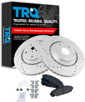 TRQ Performance Front Ceramic Brake Pad and Rotor Set Drilled Slotted Coated Compatible with 08-19 Toyota Highlander 11-20 Sienna 10-15 Lexus RX350 10-15 RX450h 15-17 NX200t 18-21 NX300 15-20 NX300h