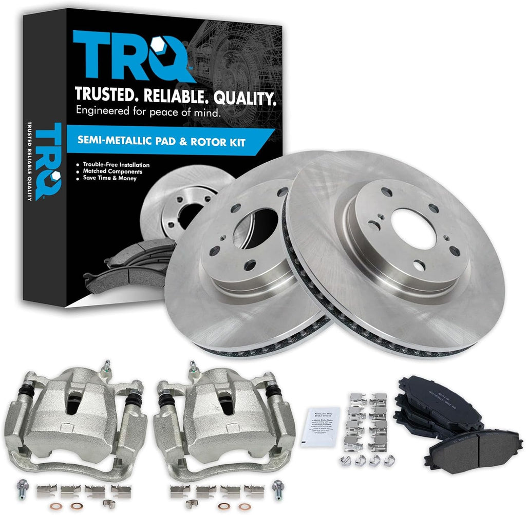 TRQ Front Brake Pad & Rotor Semi Metallic Vented Rotors Calipers Compatible with 2006-2018 Toyota RAV4 2009-2013 Matrix 2016-2018 Corolla iM 2016-2019 Mirai 2011-2016 Scion tC 2009-2010 Pontiac Vibe