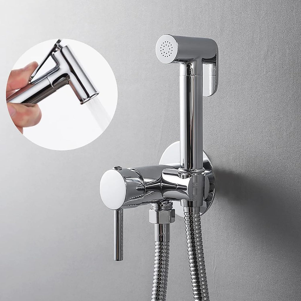 Handheld Bidet Sprayer for Toilet, Baby Cloth Diaper Hot and Cold Water Wall Mounted Brass Kit for Personal Hygiene Cleaning,Chrome(Chrome)