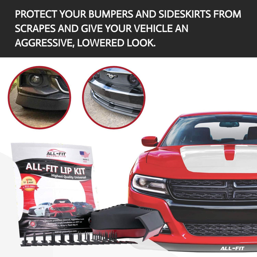 All-Fit Automotive Lip Kit – Universal Fit for Style & Protection – Durable, Flexible Material for Bumpers and/or Side Skirts – Easy-to-Install Automotive Exterior Accessories (2.5' W x 9' L, Black)