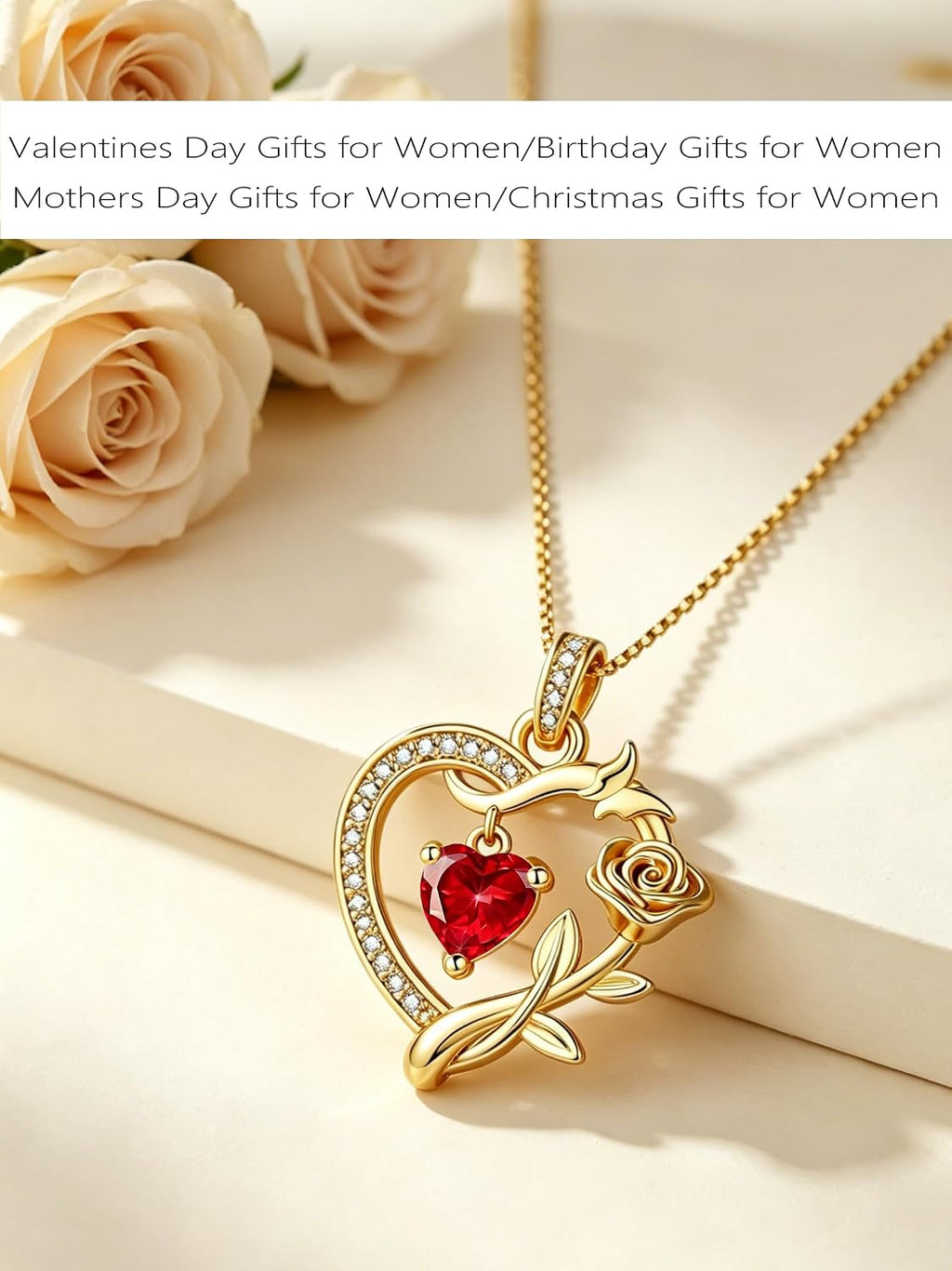 HeartMelody Heart Necklaces for Women Gold,14k 18K White Gold Plated Dainty Rose Butterfly Necklace with Garnet Birthstone Pendant Necklace Everyday Jewelry Birthday Christmas Gifts for Women Mom Her