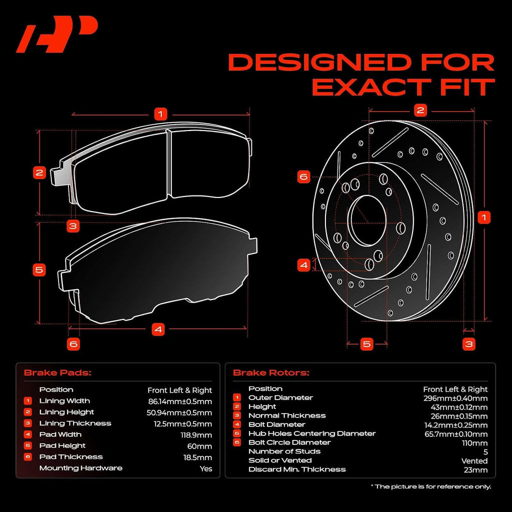 A-Premium 11.65 in(296mm) Front Drilled and Slotted Disc Brake Rotors + Ceramic Pads Kit Compatible with Chevy, Pontiac & Saturn Models - Cobalt 05-07, HHR 08-10, Malibu 04-06/08-12, G6 05-10, G5, Ion