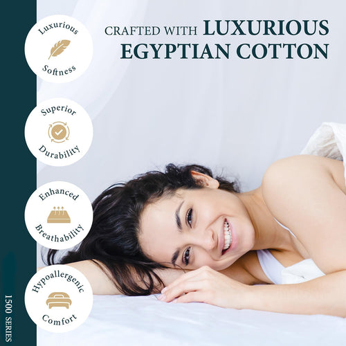 100% Egyptian Cotton Sheet Set Queen Size - Luxury 1500 Series Prestige Collection Damask Queen Sheet Set (4 PC, White Stripe), Soft Cooling, Sateen Weave Sheets, 17' Deep Pocket