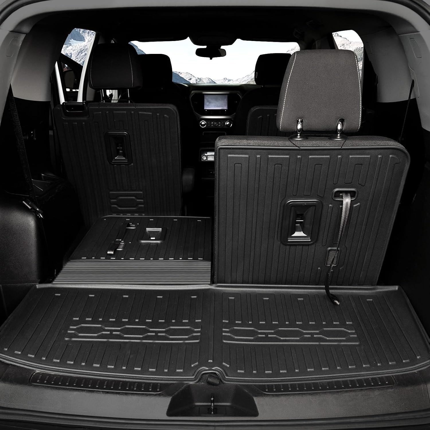 Floor Mats for 2017-2023 GMC Acadia 6 Passenger Captain Chairs All Weather Cargo Mat with Backrest Mat for 2023 GMC Acadia Denali Accessories