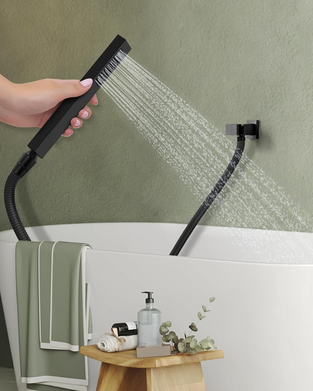 Wall Mounted Bathtub Shower Faucet Set, Bathroom Shower Fixtures Set Combo with Tub Spout and Handheld Shower Head Spray, Matte Black