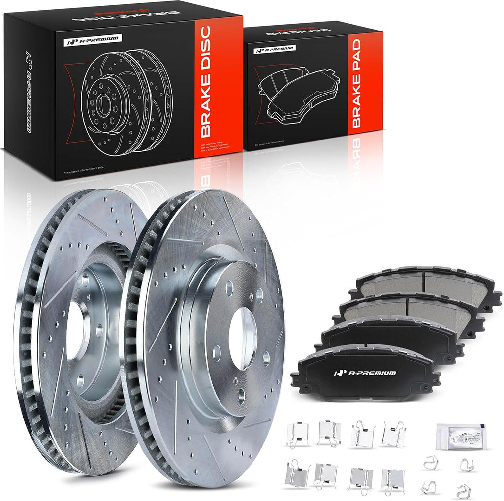 A-Premium 11.65 inch (295.9mm) Front Disc Brake Rotors + Ceramic Pads Kit Compatible with Select Pontiac, Scion and Toyota Models - Vibe 2009-2010, Matrix 2009-2013, RAV4 2006-2018, Mirai, iM, tC