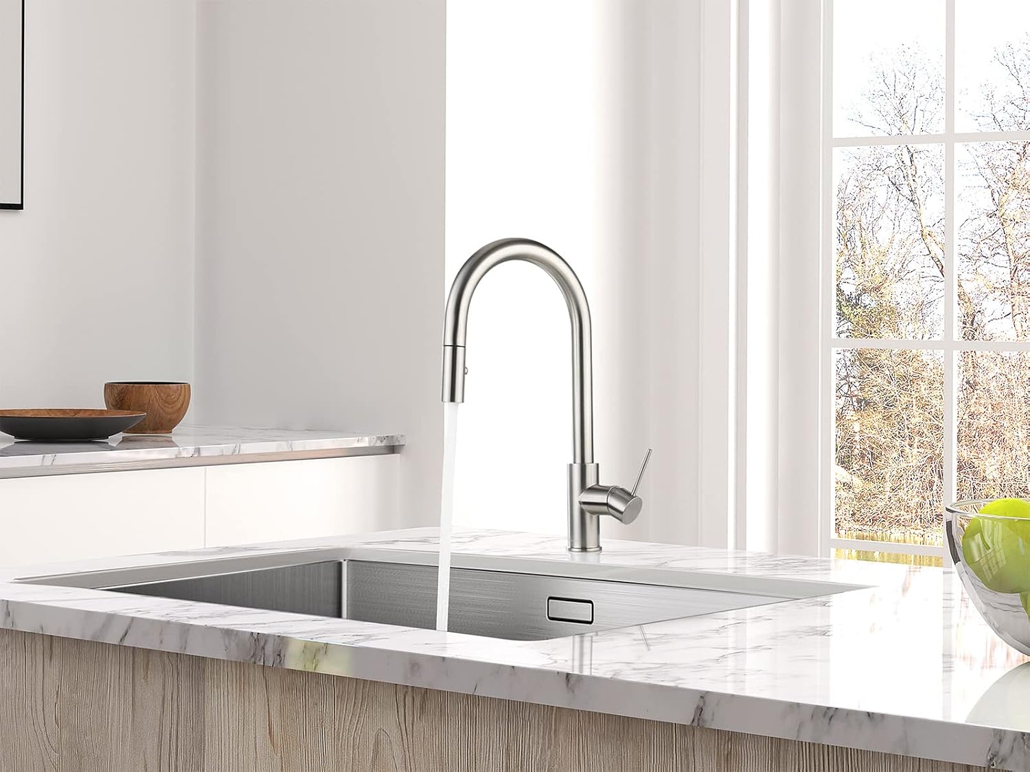 AguaStella AS60BN Brushed Nickel Kitchen Sink Faucet with Pull Down Sprayer Single Handle