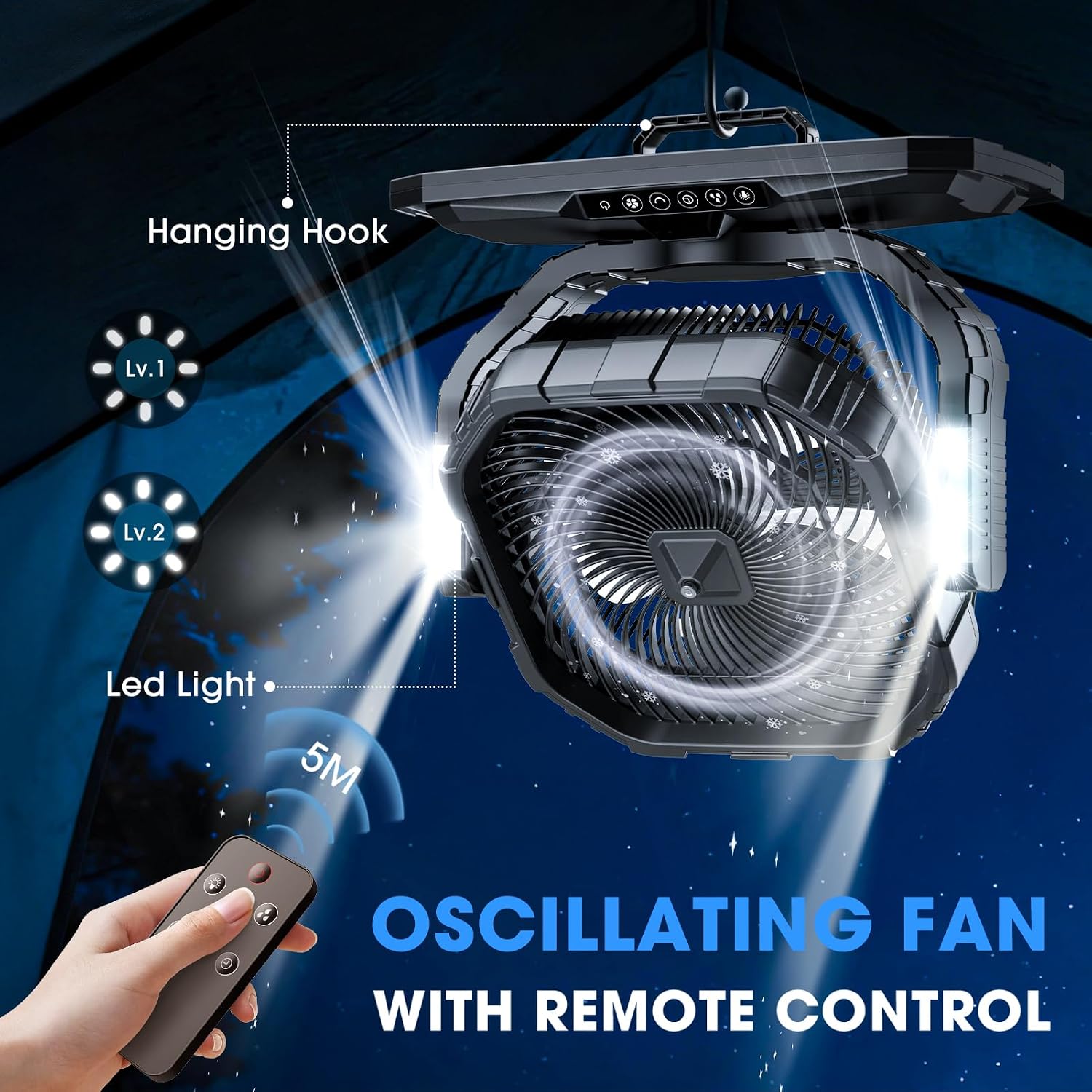 Ausic 5 Gal 12' Portable Misting Fan for Outside Patios, 30000mAh Outdoor Rechargeable Battery Oscillating Fan with Remote, Cooling Dugout Water Fan with Caster/LED Light/Timer, Camping Essential