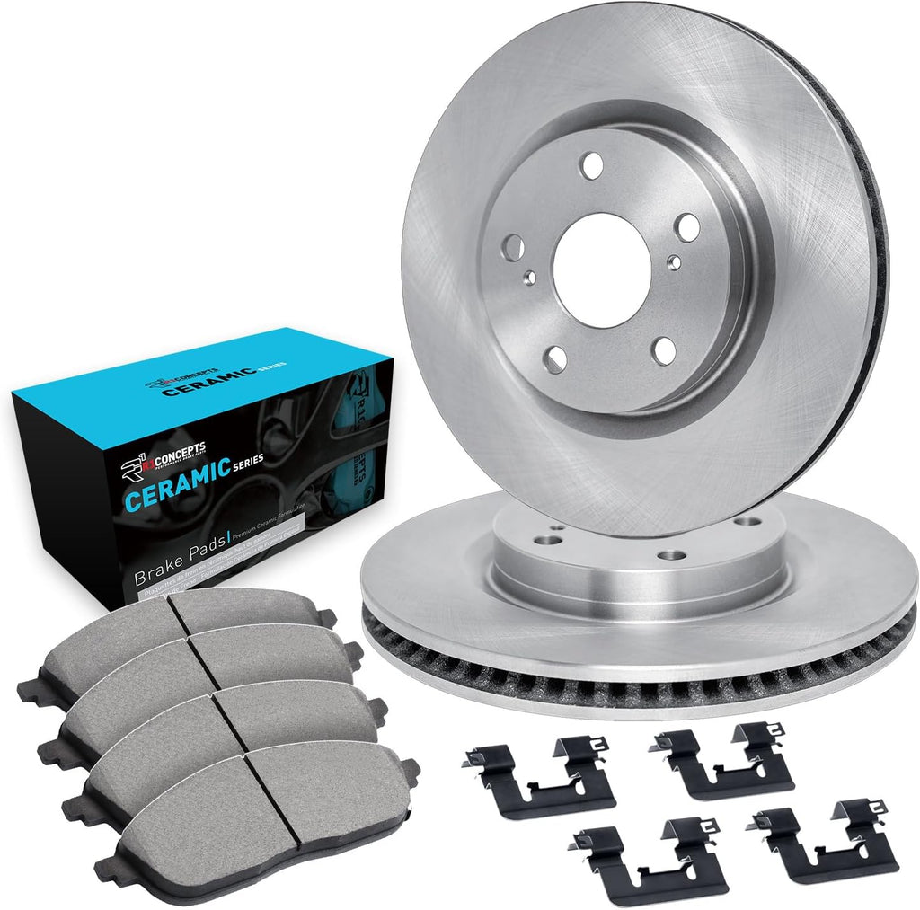 R1 Concepts Front Brake Kit Fits 2002-2006 Toyota Camry| Ceramic Pads, Blank Rotors| Hardware| 10.8' Front