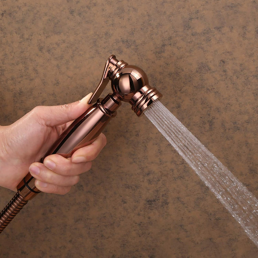 Handheld Bidet Sprayer for Toilet, Rose Gold Wall Mounted Bathroom Cloth Diaper Set with Cold and Hot Water, Brass Kit for Personal Hygiene,Type a(Type a)
