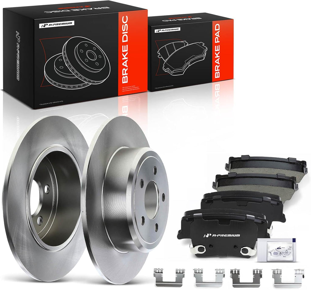 A-Premium 12.60 in (320 mm) Rear Solid Disc Brake Rotors + Ceramic Pads Kit Compatible with Select Chrysler and Dodge Models - 300 05-20, Challenger 09-20, Charger 06-20, Magnum 05-08, 6-PC Set