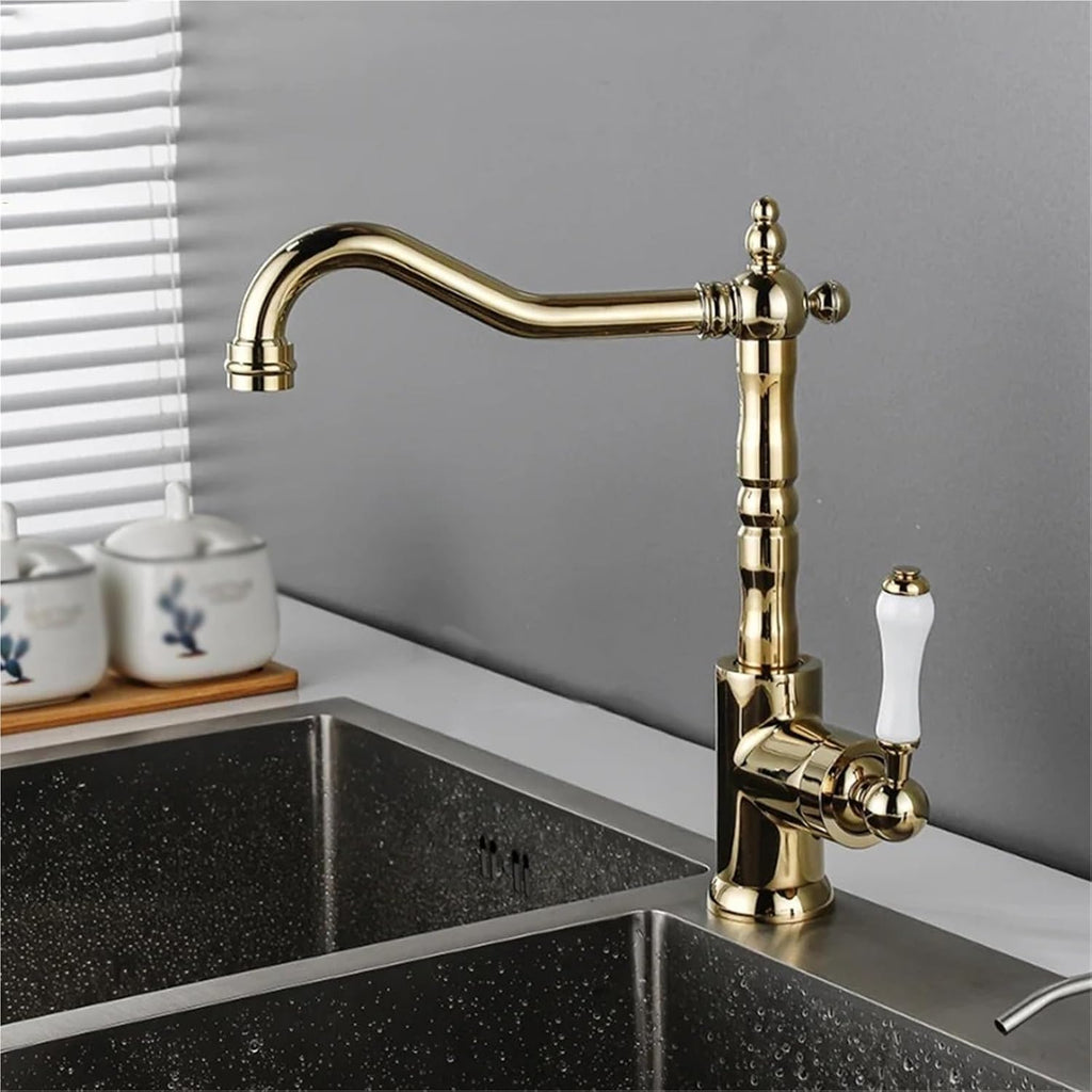 Kitchen Faucet 360 Degrees Rotating Faucet Table Basin Sink Hot&Cold Water Tap(Gold)