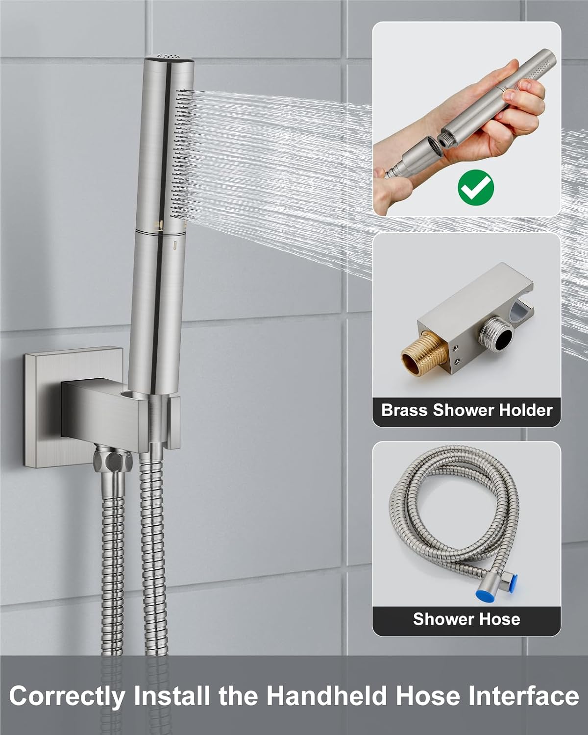 Aolemi Ceiling Mount Shower Faucet Set,Shower System Rain Showerhead and Handheld Spray Combo High-Pressure Showerheads Set with Valve and Trim Kit Rough-in Valve,12 Inch Brushed Nickel
