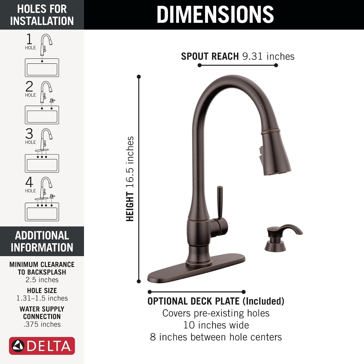 Delta Hazelwood Oil Rubbed Bronze Kitchen Faucet with Pull Down Sprayer and Soap Dispenser, Modern Single Hole Kitchen Sink Faucet, Single Handle, Venetian Bronze 19831Z-RBSD-DST