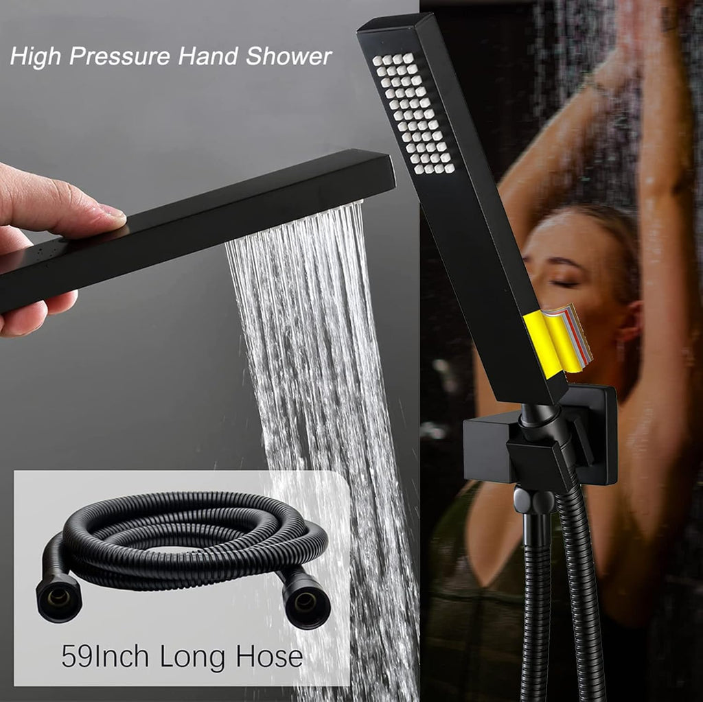 Matte Black Tempreature Display Shower System with 6 PCS Body Jet, 8 inch Wall Mount Shower Head and Handheld Spray