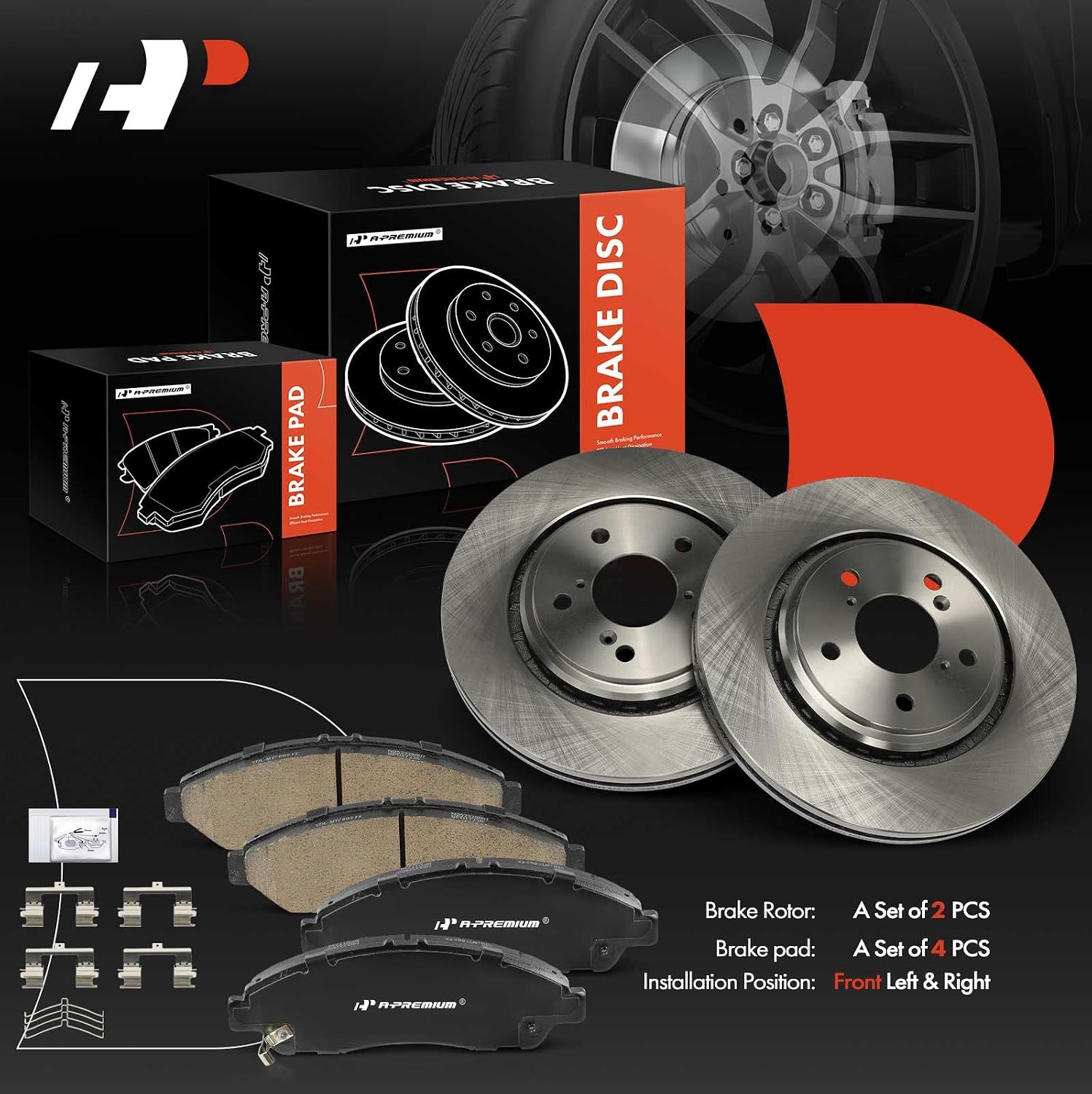 A-Premium 12.59 inch (320mm) Front Vented Disc Brake Rotors + Ceramic Pads Kit Compatible with Select Honda and Acura Models - Pilot 2016-2022, MDX 2017-2020, Ridgeline 2017-2023, 6-PC Set